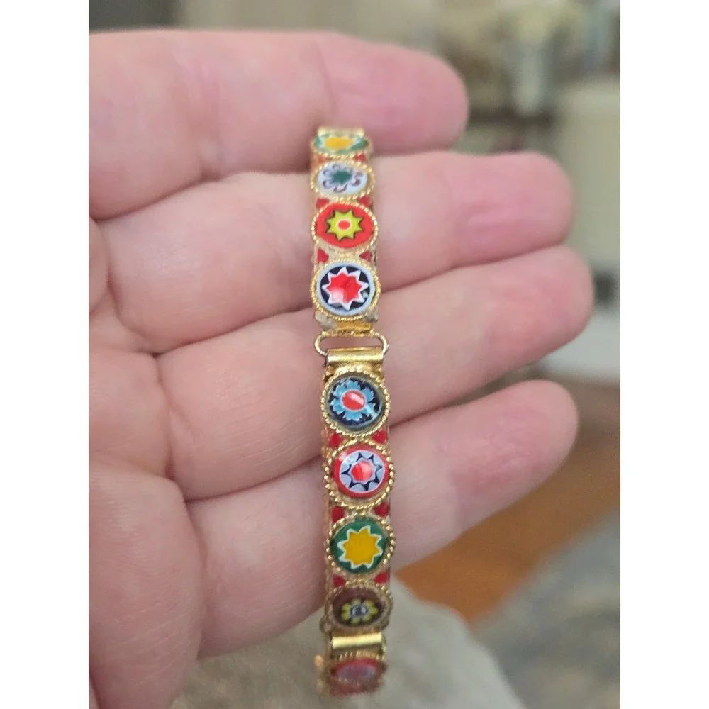 Italian Millefiori Glass Mosaic Bracelet Vintage Italy Venetian - Picture 3 of 9